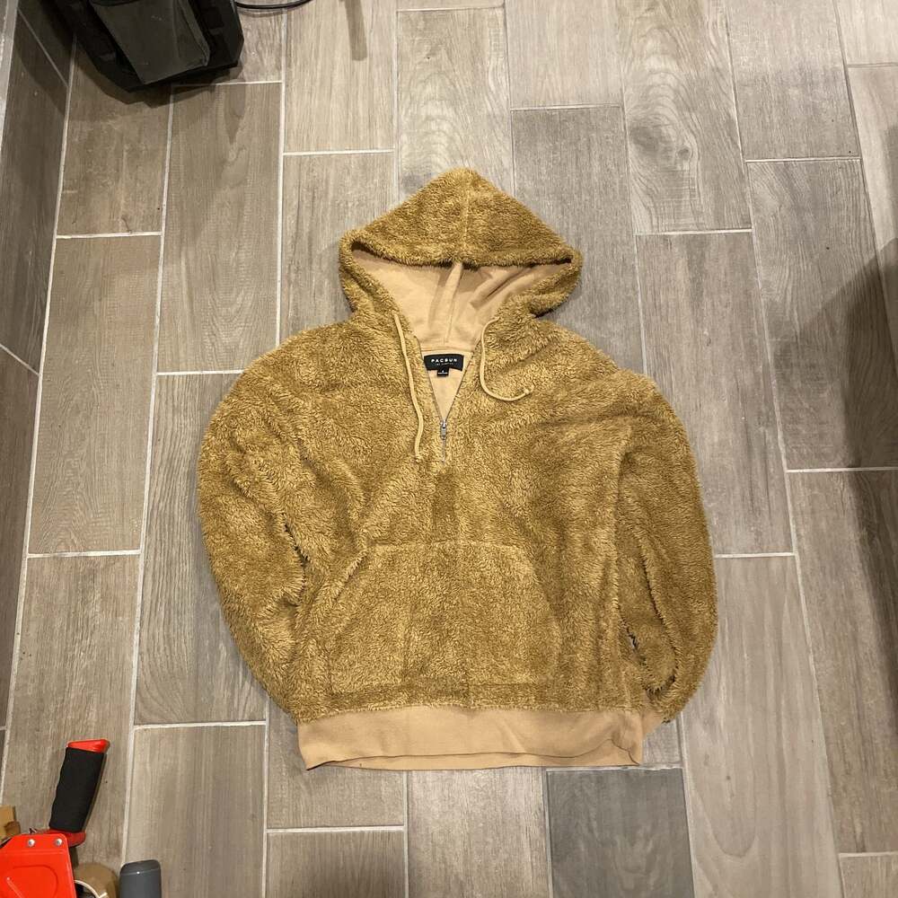 Pacsun Men's Teddy Quarter Zip Camel Tan Hoodie Size Small